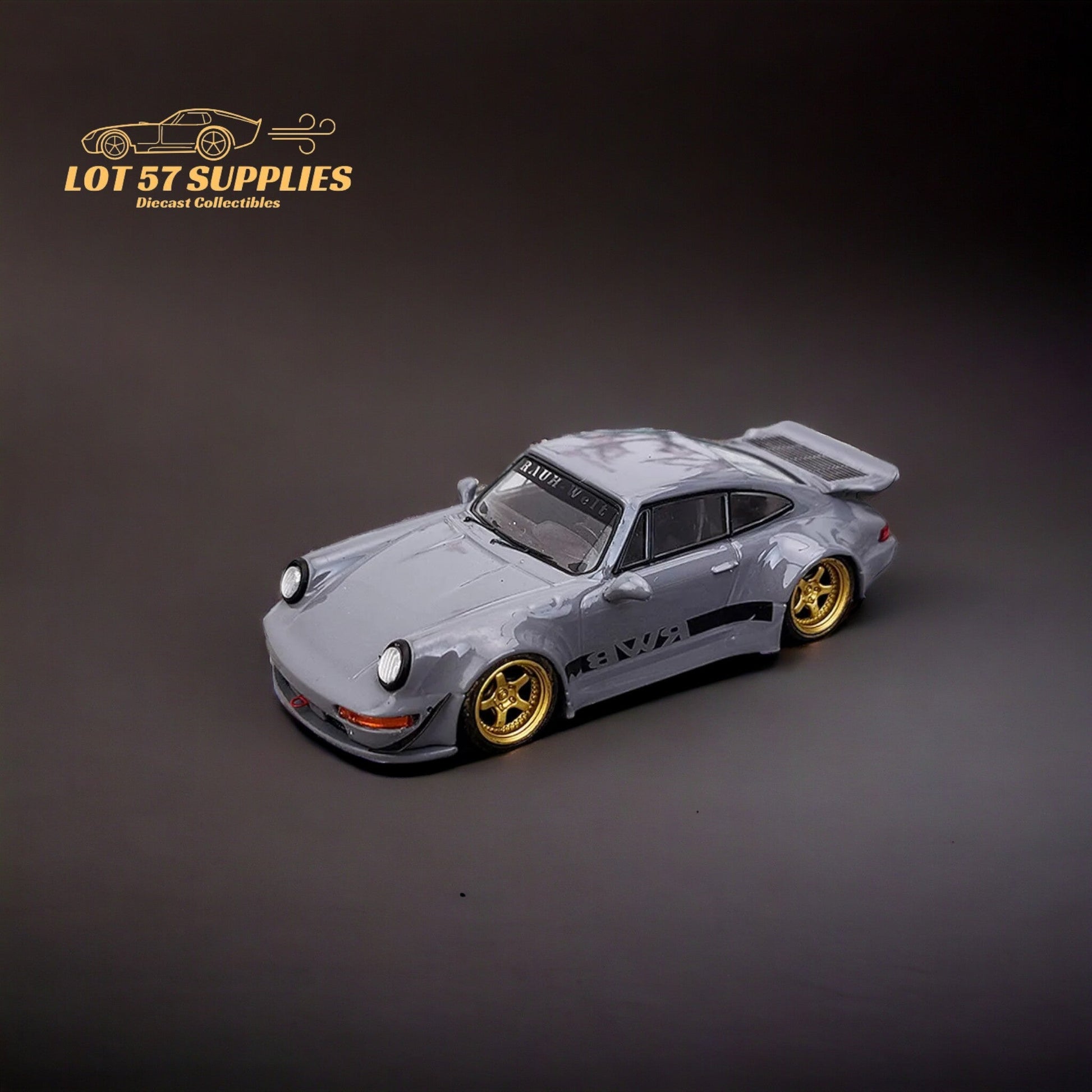 Flame Porsche 964 RWB Whale Tale in Cement Gray 1:64-0