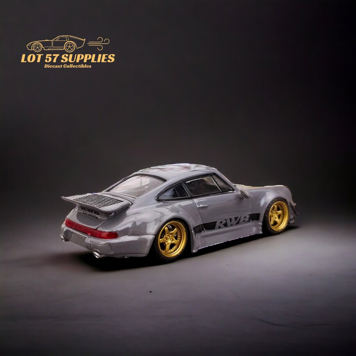 Flame Porsche 964 RWB Whale Tale in Cement Gray 1:64-2