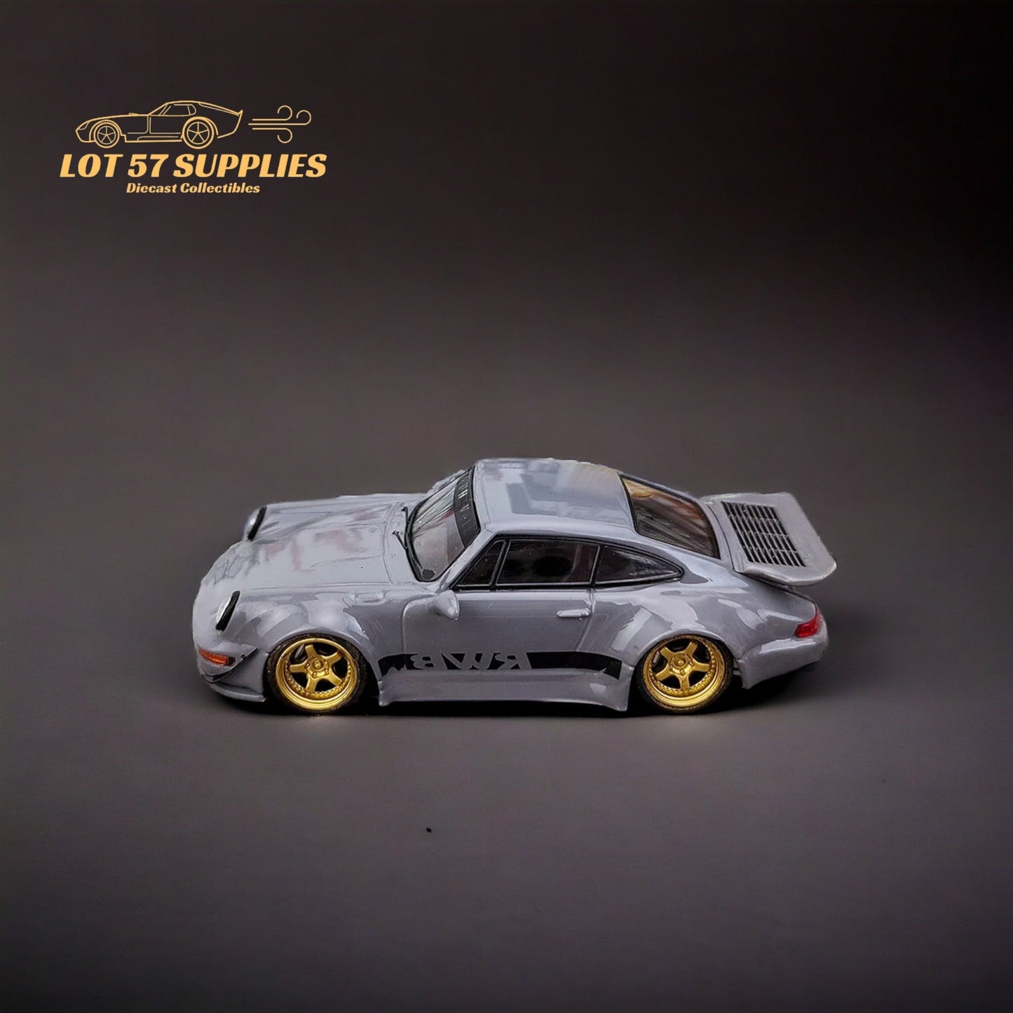 Flame Porsche 964 RWB Whale Tale in Cement Gray 1:64-3