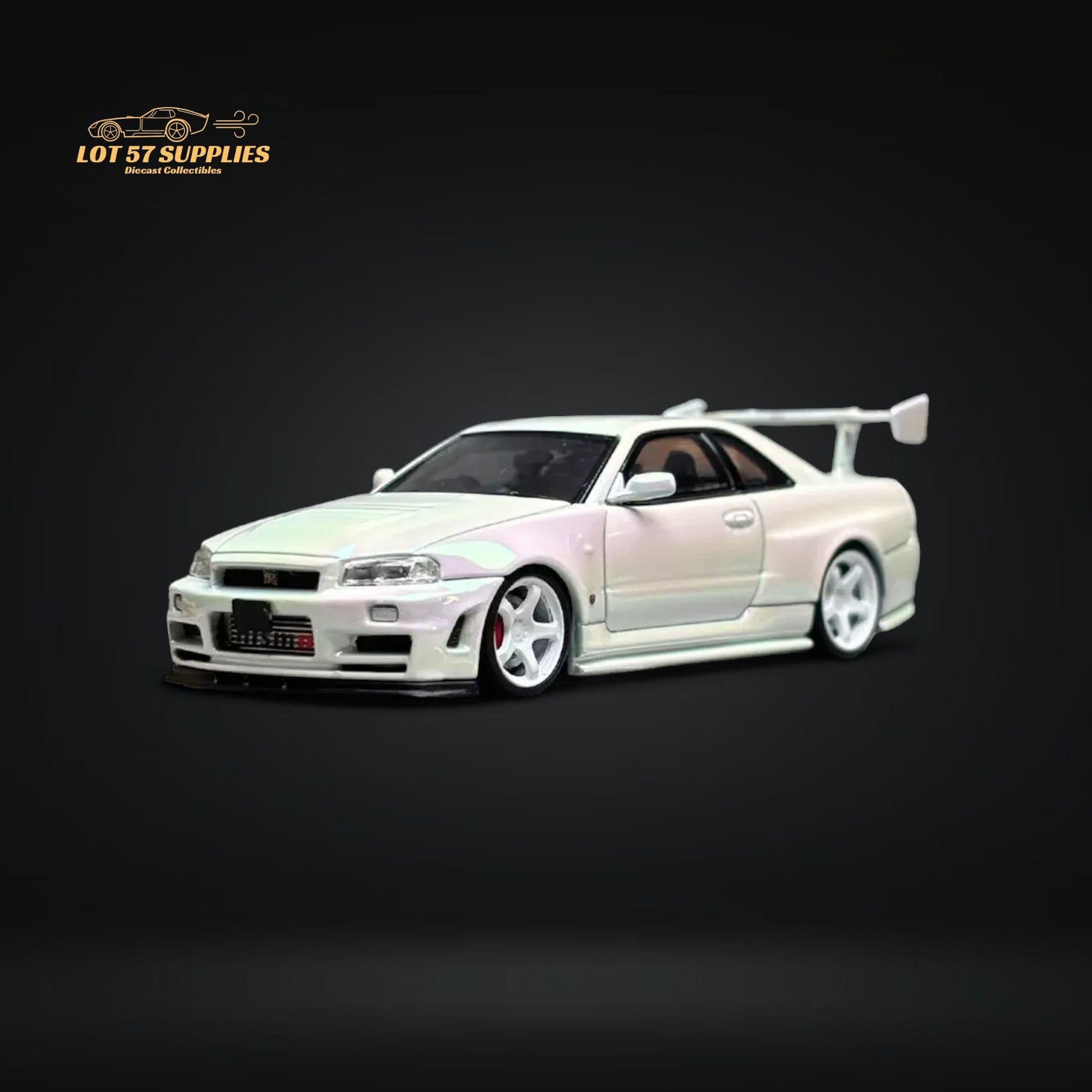 Fuji Skyline GT-R R34 Nismo Z-Tune High Wing White Pearl 1:64-0