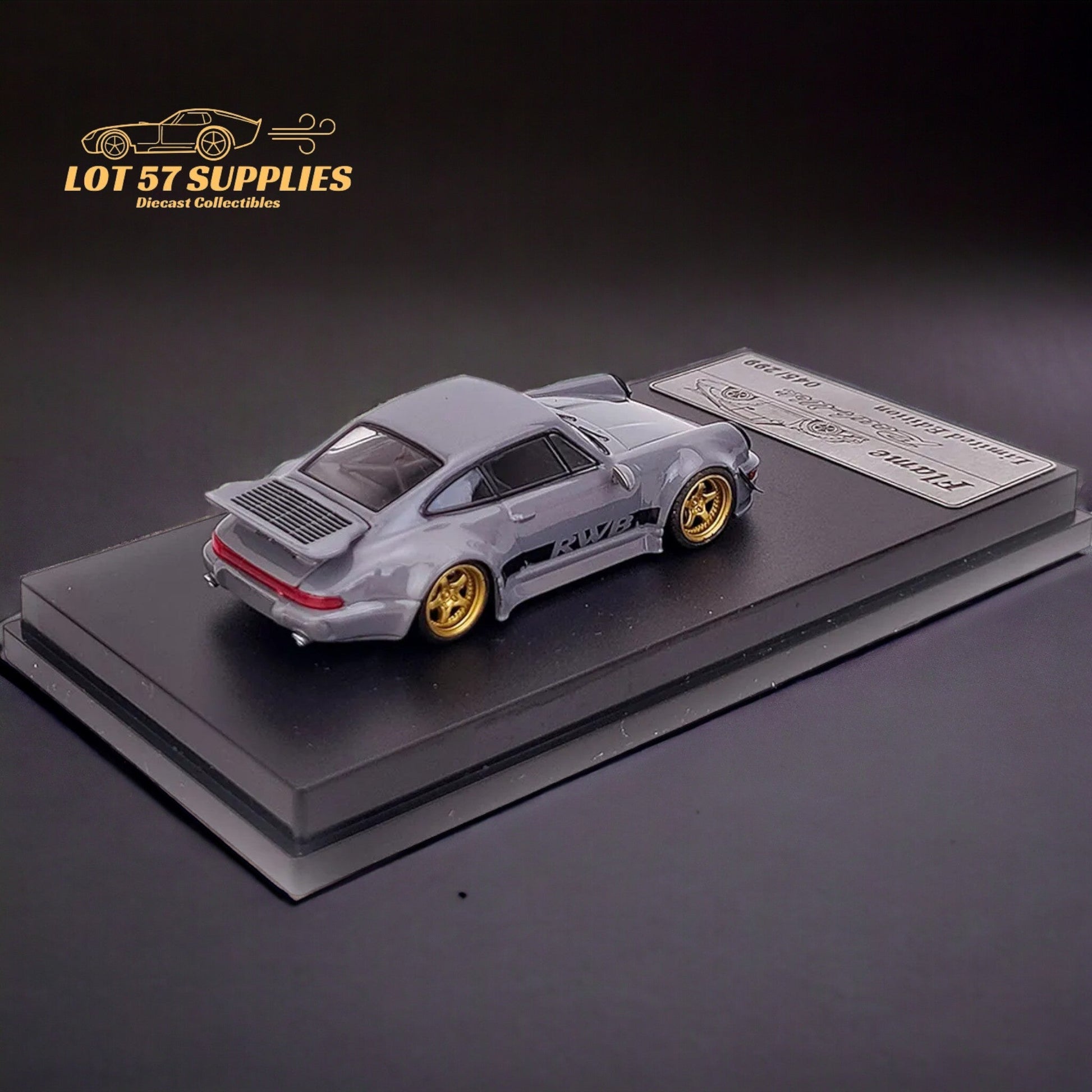 Flame Porsche 964 RWB Whale Tale in Cement Gray 1:64-1