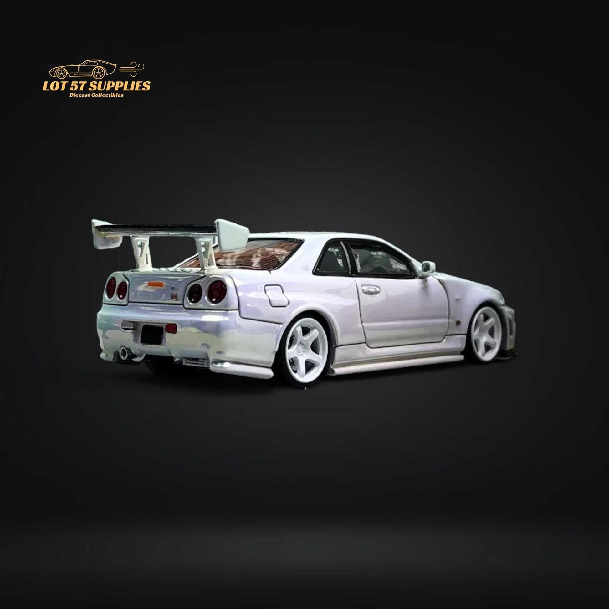 Fuji Skyline GT-R R34 Nismo Z-Tune High Wing White Pearl 1:64-4