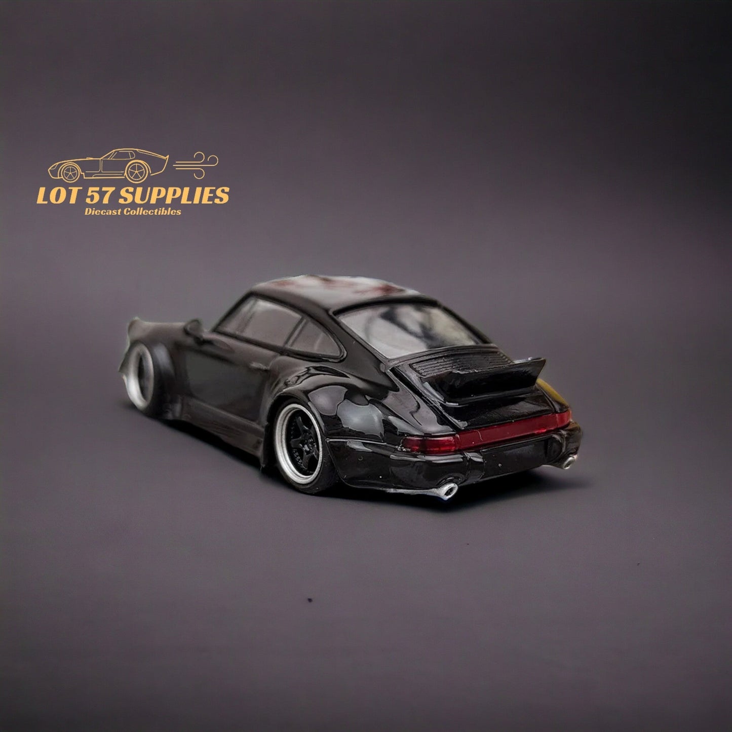 Flame Porsche 964 RWB Ducktail in Gloss Black 1:64-2