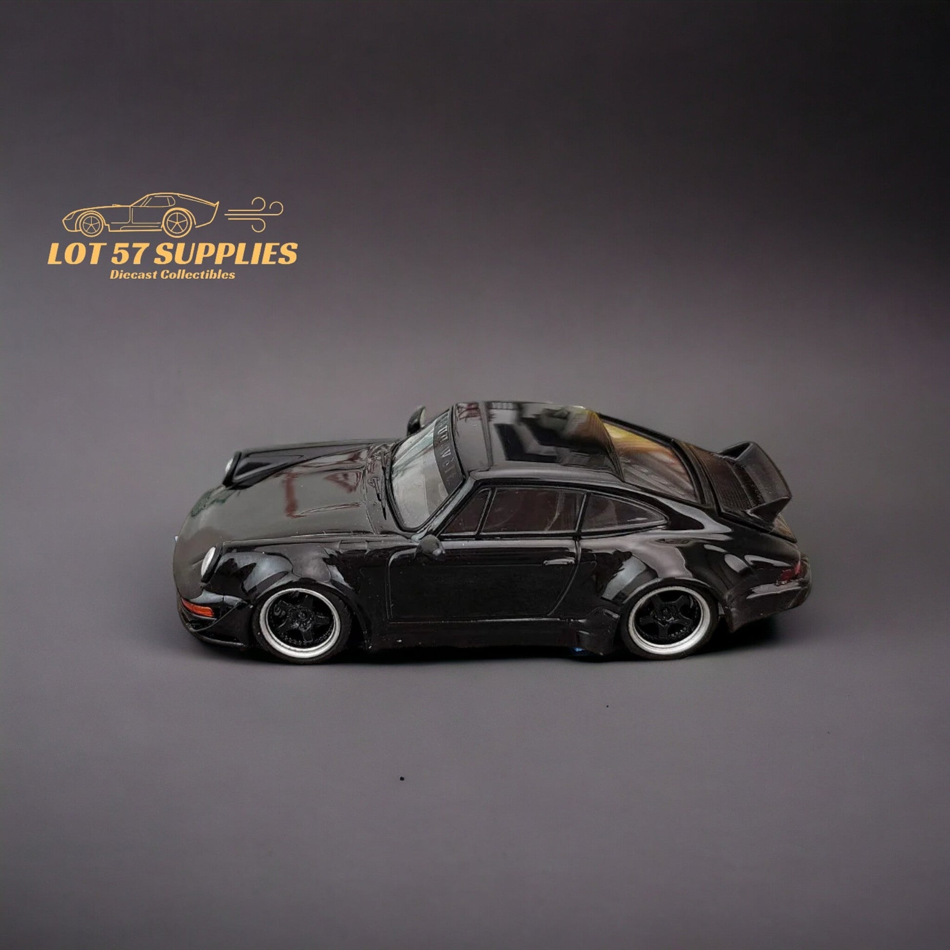 Flame Porsche 964 RWB Ducktail in Gloss Black 1:64-3