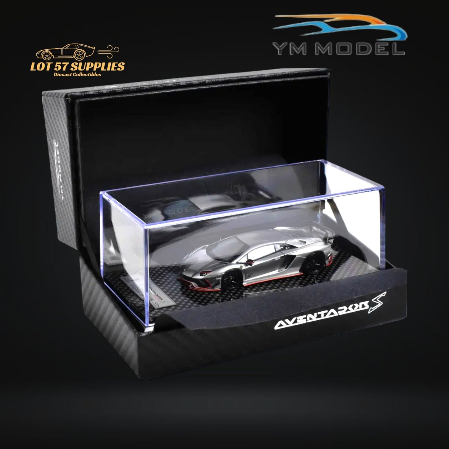 YM Model Lamborghini Aventador S Rowen Silver & Red Line 1:64-2