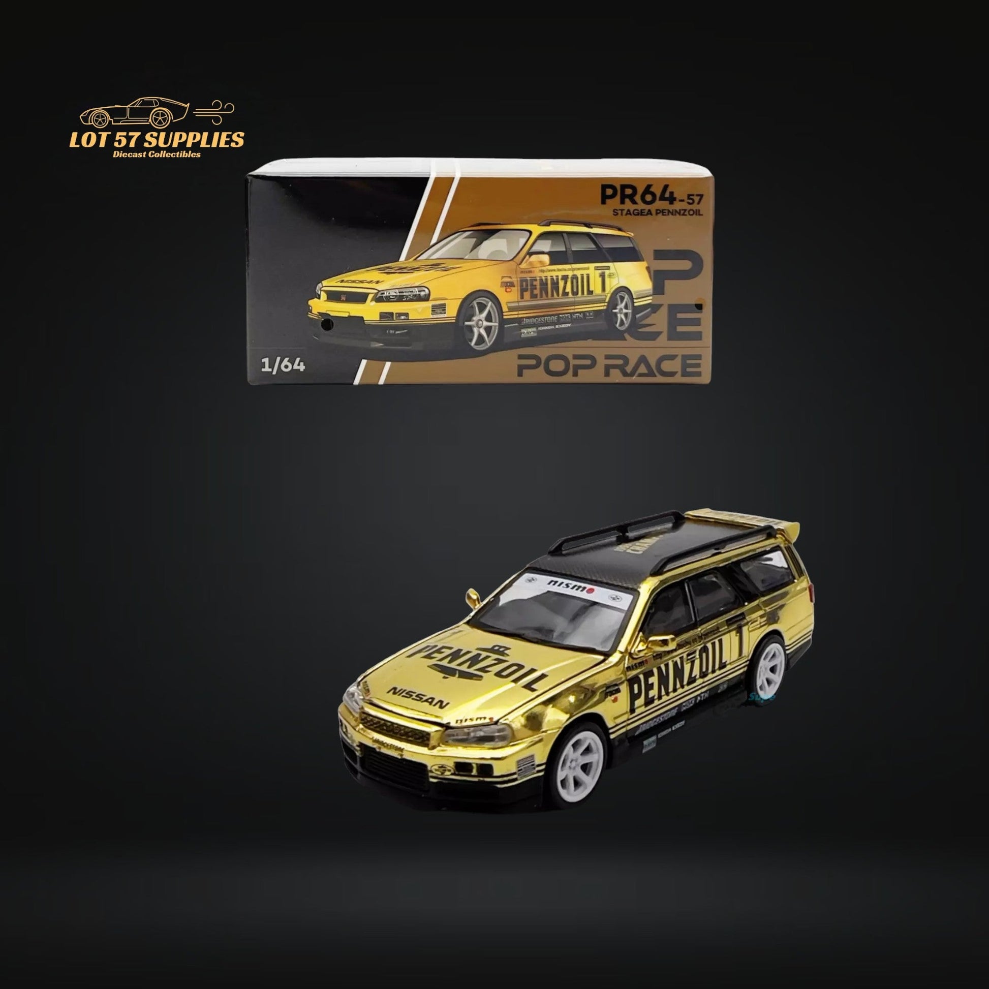 Pop Race Nissan Stagea R34 Gold Chrome PR640057 1:64-0