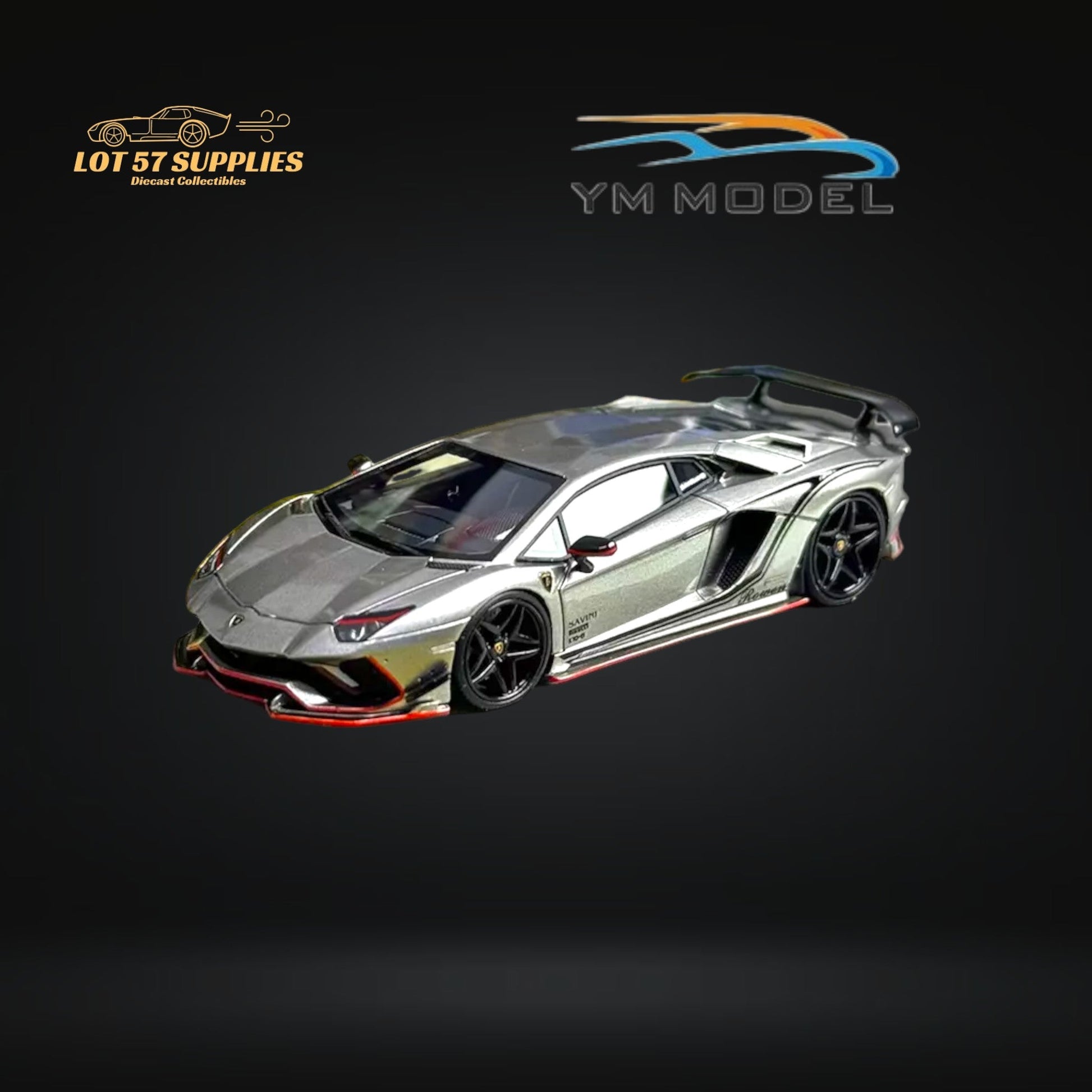 YM Model Lamborghini Aventador S Rowen Silver & Red Line 1:64-0