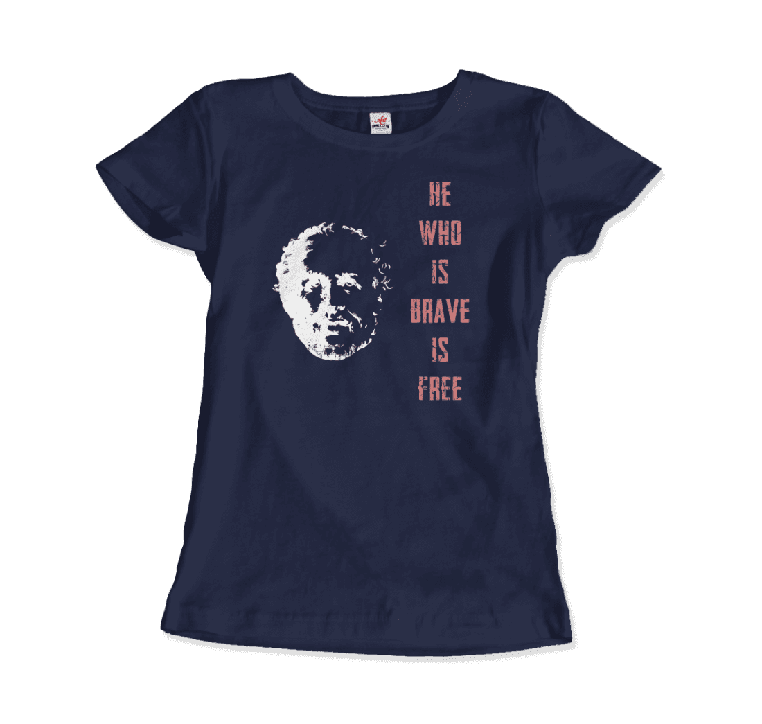 Seneca Famous Stoic Quote- He Who is Brave is Free - T-Shirt-15