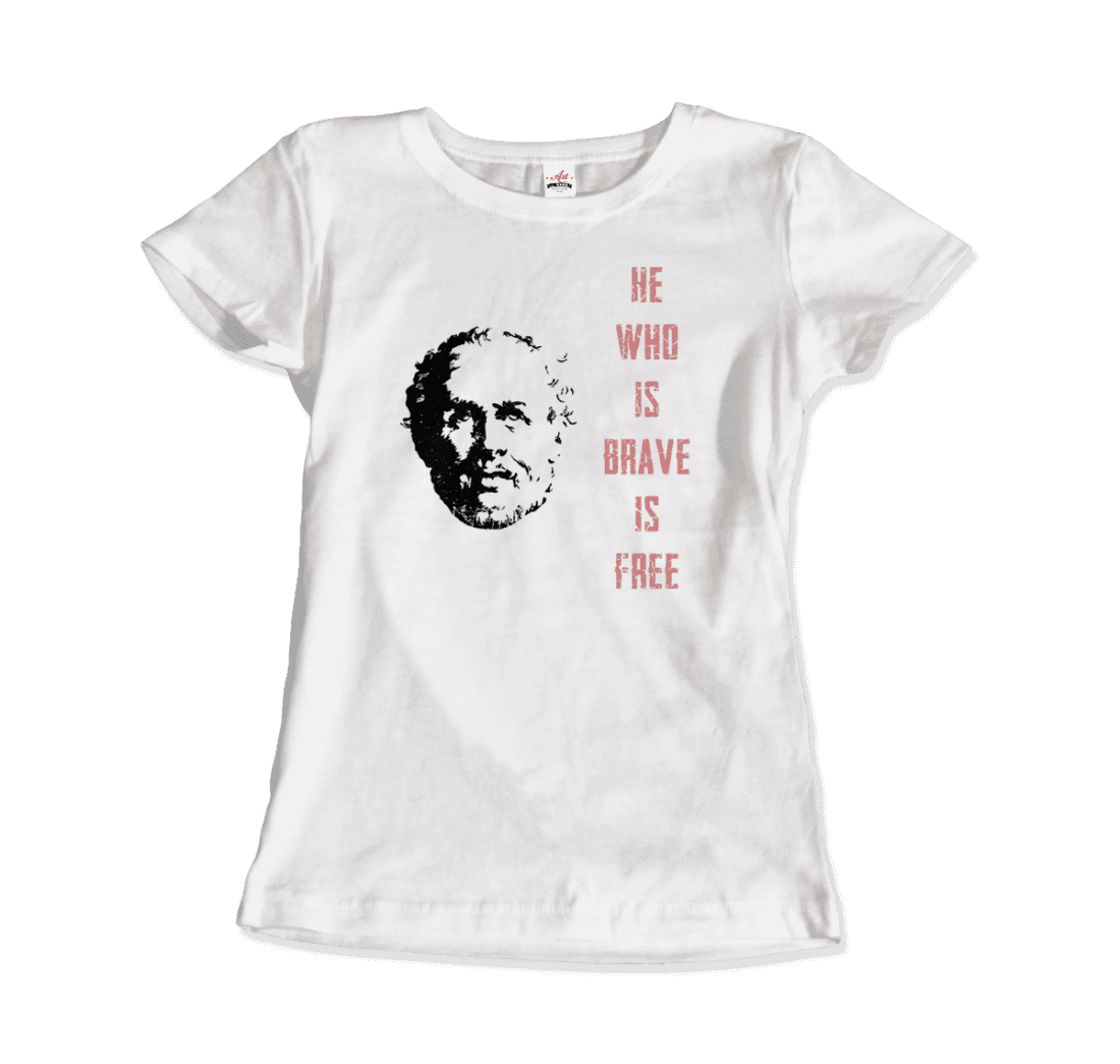 Seneca Famous Stoic Quote- He Who is Brave is Free - T-Shirt-2