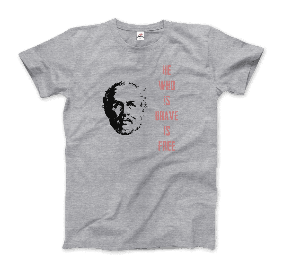 Seneca Famous Stoic Quote- He Who is Brave is Free - T-Shirt-7