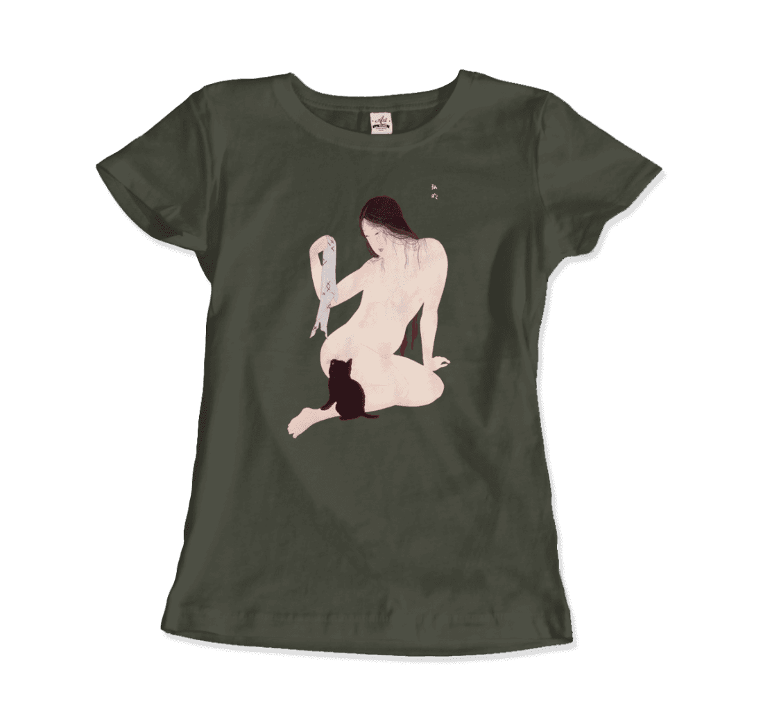 Takahashi Hiroaki - Nude Playing with a Cat, 1927 Artwork T-Shirt-17