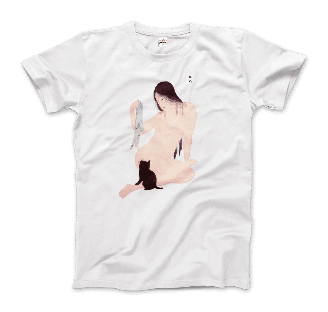 Takahashi Hiroaki - Nude Playing with a Cat, 1927 Artwork T-Shirt-3