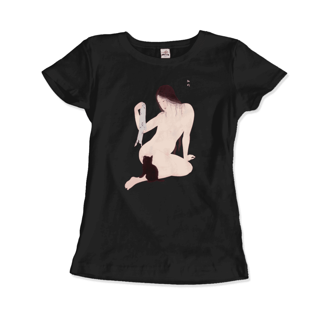 Takahashi Hiroaki - Nude Playing with a Cat, 1927 Artwork T-Shirt-2